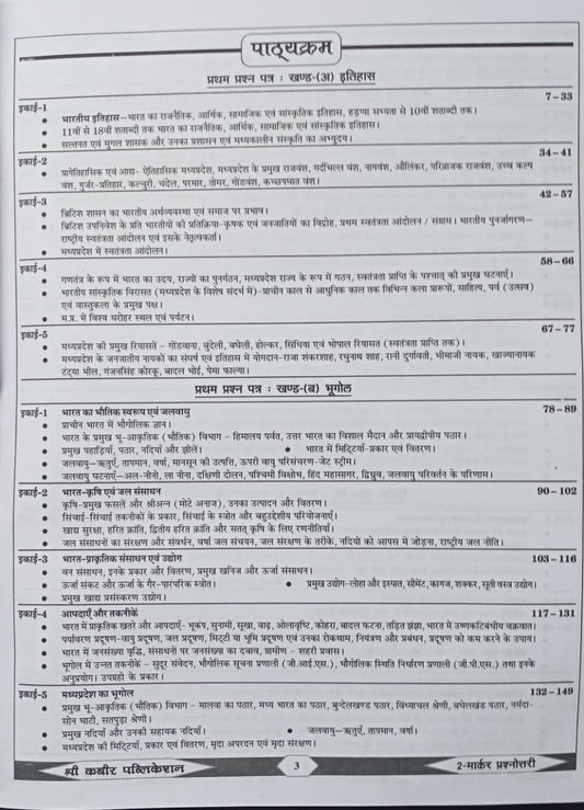 Shree Kabir MPPSC Mains 2 Marker Prashnottari 1st Edition (Hindi Medium)