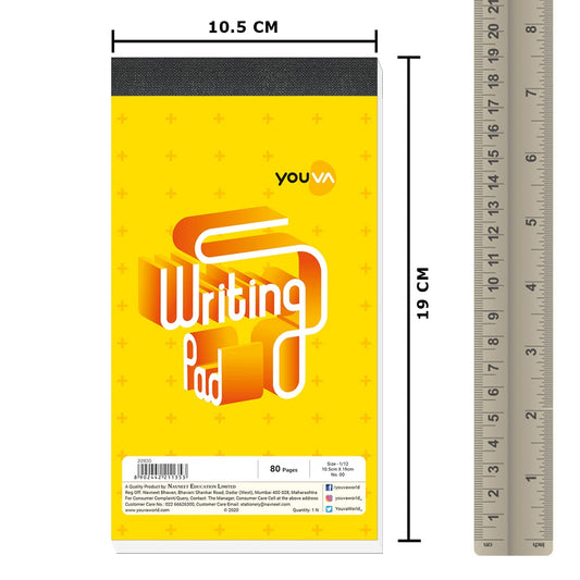 Youva Writing Pad 00 No – 10.5 × 19 cm (1/12 Size), 80 Pages | Single Line Ruled
