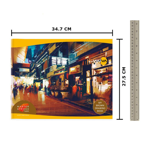 Youva A3 Brown Drawing Notebook – 27.5 × 34.7 cm, 36 Pages | Plain Drawing Paper