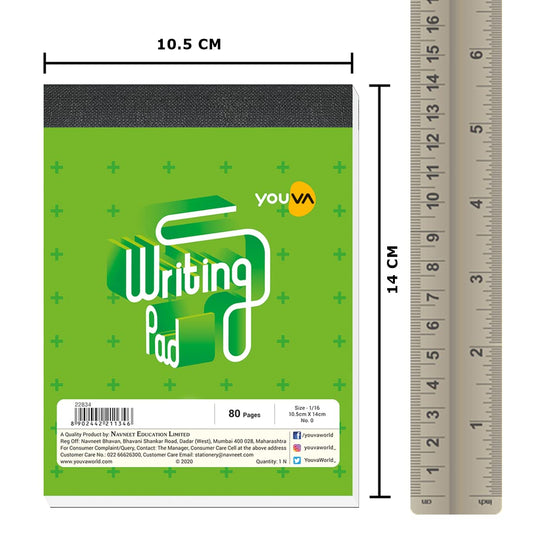 Youva Writing Pad No. 0 – 10.5 × 14 cm (1/16 Size), 80 Pages | Compact Ruled