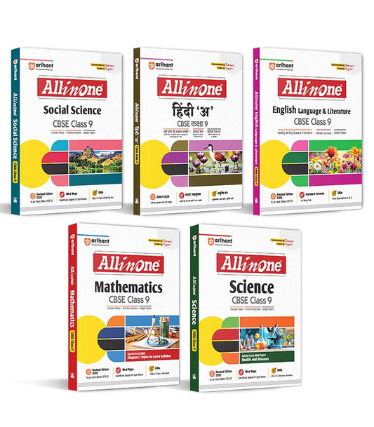 Arihant All-in-One Class 9 Set – Science, SST, Maths, English, Hindi A (CBSE 2025)English Medium