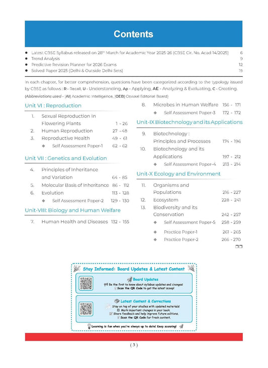 Oswaal CBSE Question Bank Chapterwise and Topicwise Solved Papers Class 12 Biology(E)