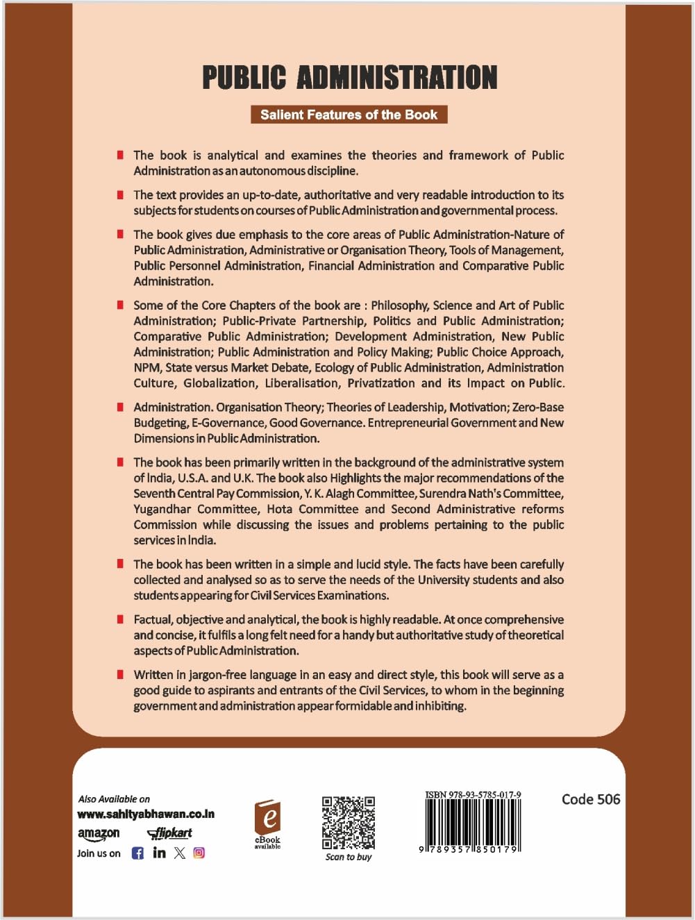 Sahitya Bhawan Public Administration Book By B.L. Fadia (English)