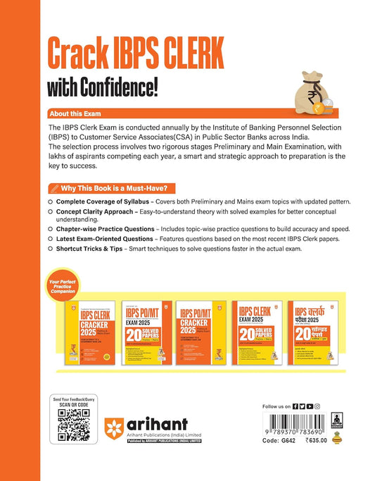 Arihant IBPS CSA / Clerk Cracker 2025 – Prelims & Mains(3000+ MCQs) English Medium