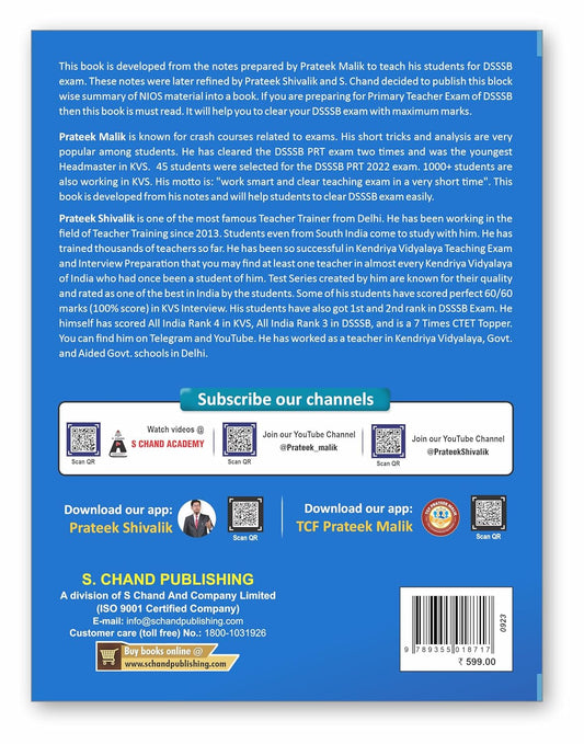 S.Chand DSSSB NIOS Summary Book (Bilingual) by Prateek Malik & Prateek Shivalik | Hindi & English Medium