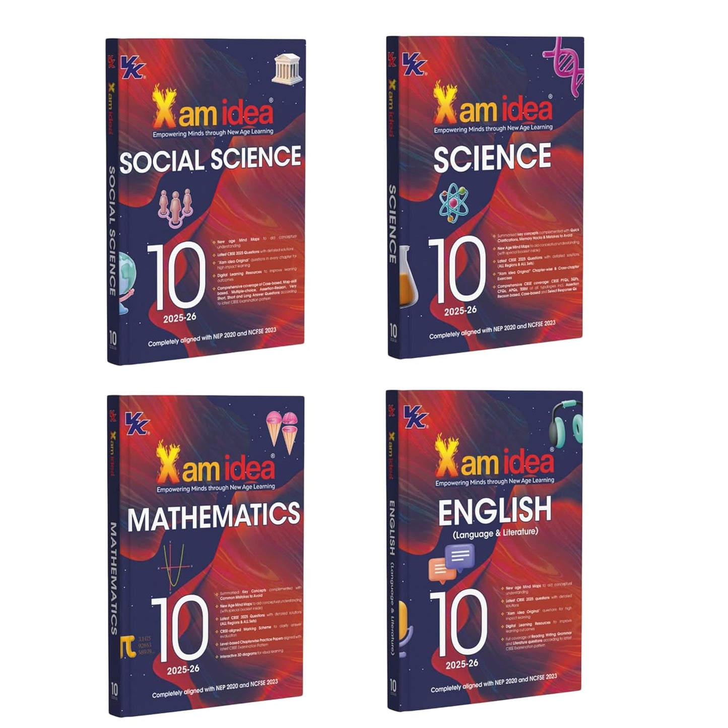 Xam Idea Class 10 Combo – Science, Maths, SST & English | CBSE 2025-26 | Set of 4 Books