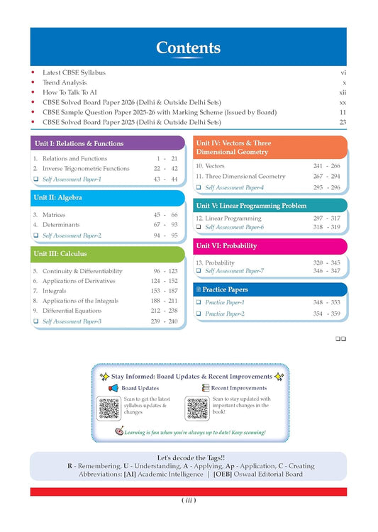 Oswaal Class 12 Mathematics CBSE Question Bank | Chapter & Topic-wise Solved Papers (2017–2026) | Latest Syllabus 2027 (English Medium)