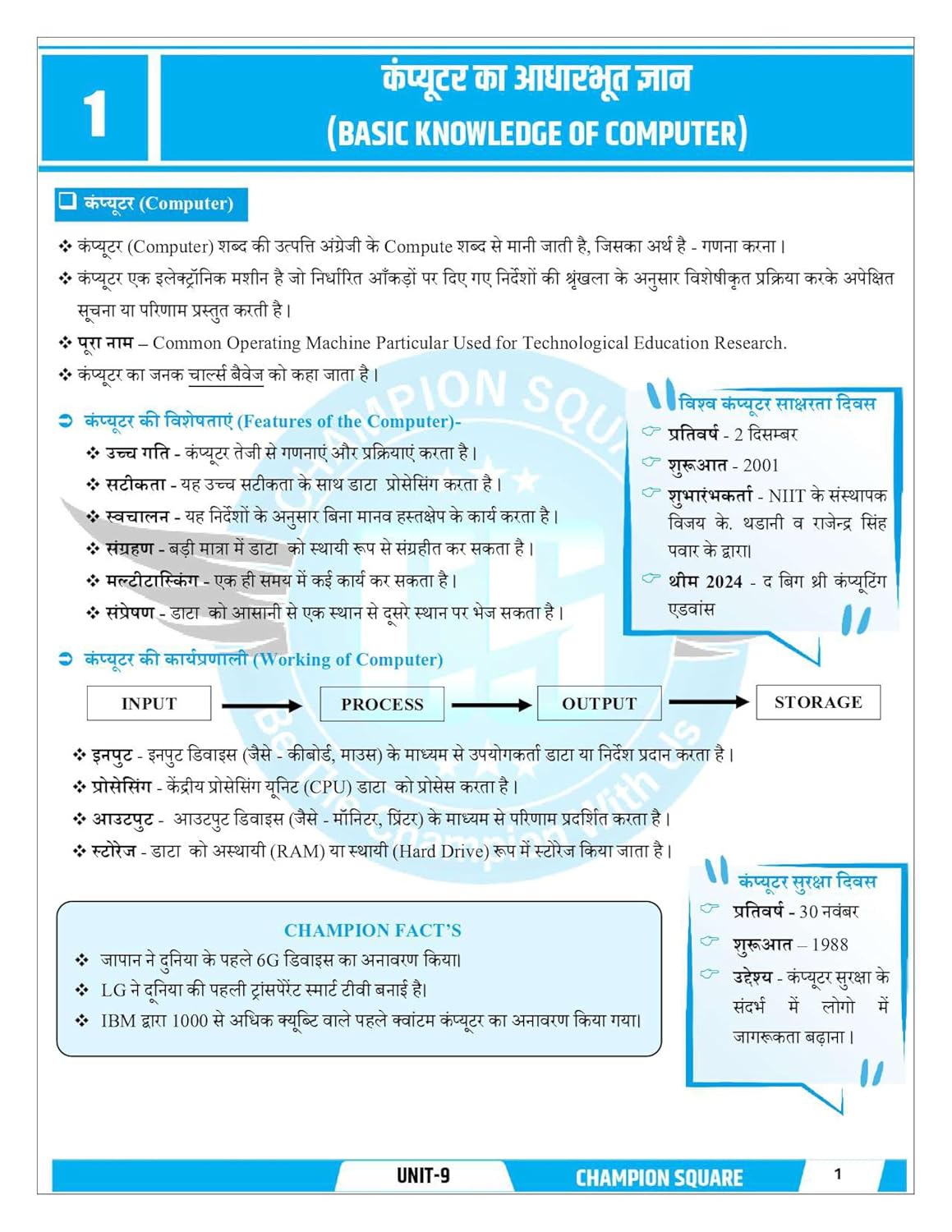 Champion Square MPPSC Pre Unit 9 | Suchna Evam Sanchar Prodyogiki (Hindi)