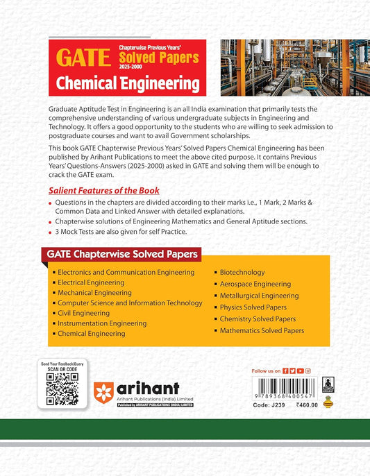 Arihant GATE Chemical Engineering Chapterwise Previous Years’ Solved Papers (English) By-Nikhil Kr. Gupta