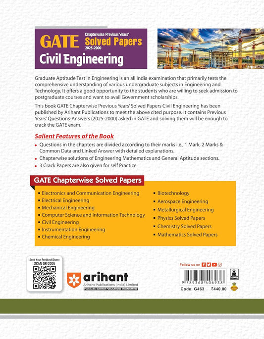 Arihant - GATE Civil Engineering by Ajay Kumar | Chapterwise Solved Papers (2000–2025) English Medium