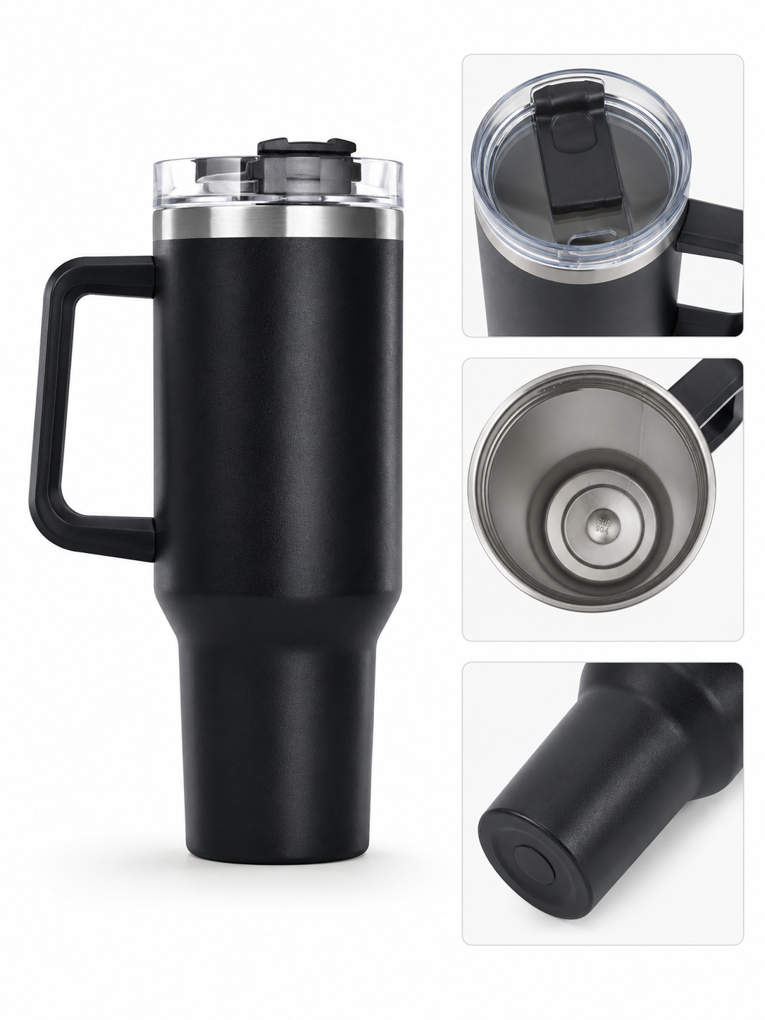 40oz Insulated Stainless Steel Travel Tumbler with Handle & Leak-Resistant Lid | Vacuum Insulated Coffee Mug | Matte Black