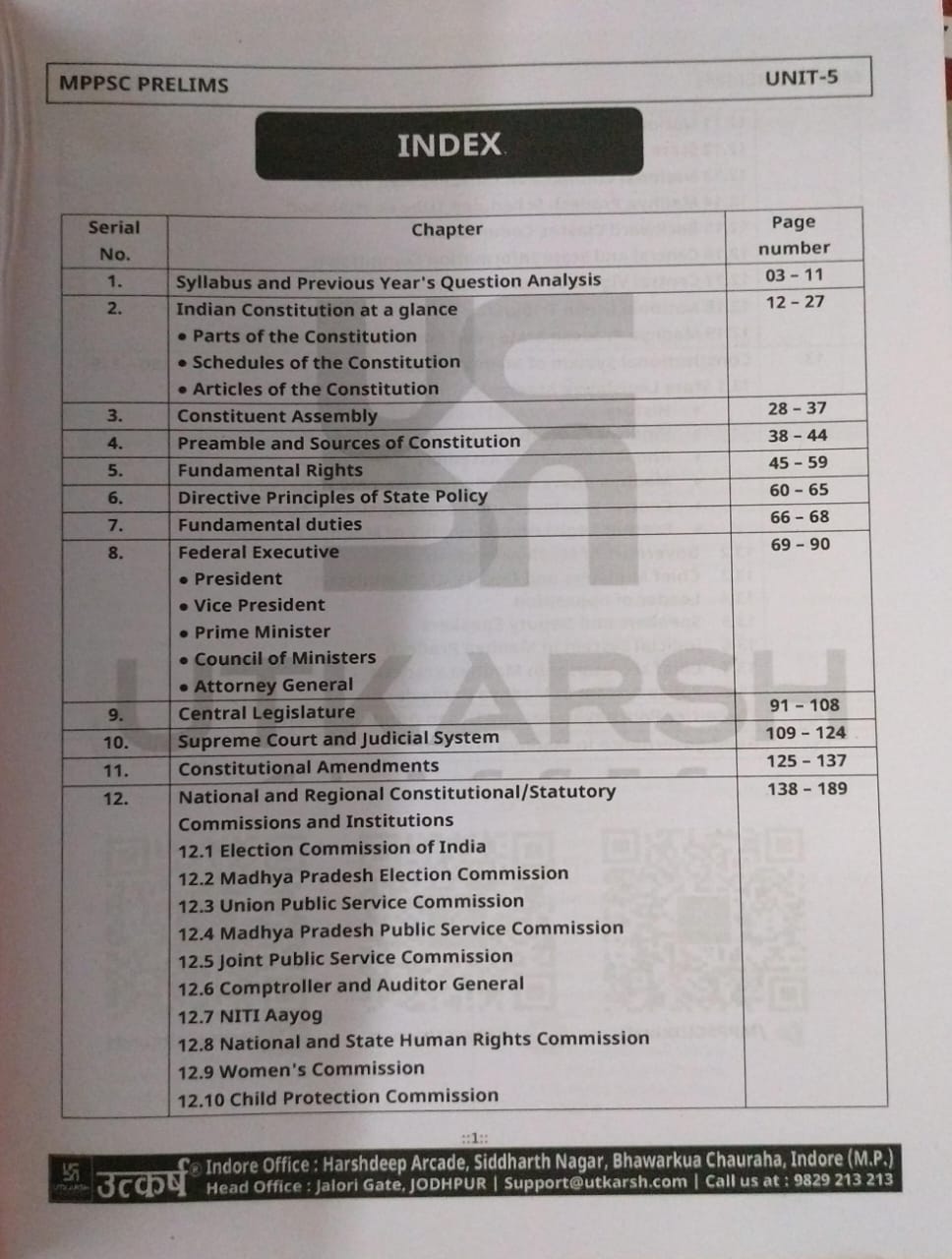 Utkarsh MPPSC Pre – Constitution System of India and MP [English]