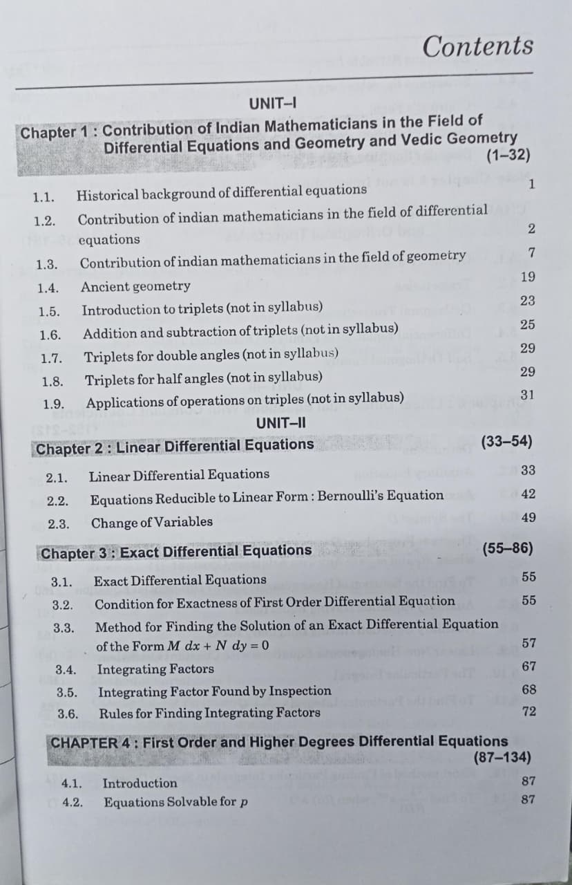 Shree Shiksha Ordinary Differential Equations  B.Sc. 1st Year (M.P.) Minor-II By Dr. H.K. Pathak (English Medium)