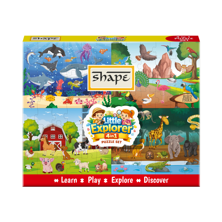 Shape Little Explorer 4-in-1 Puzzle Set Animal & Nature Jigsaw Puzzle for Kids 4 Puzzle Set