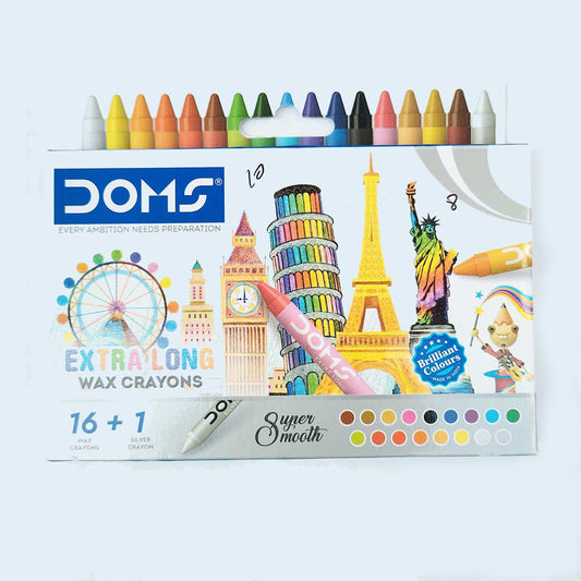 DOMS Extra Long Wax Crayons 17 Shades Colours | Smooth & Bright Colour Crayons