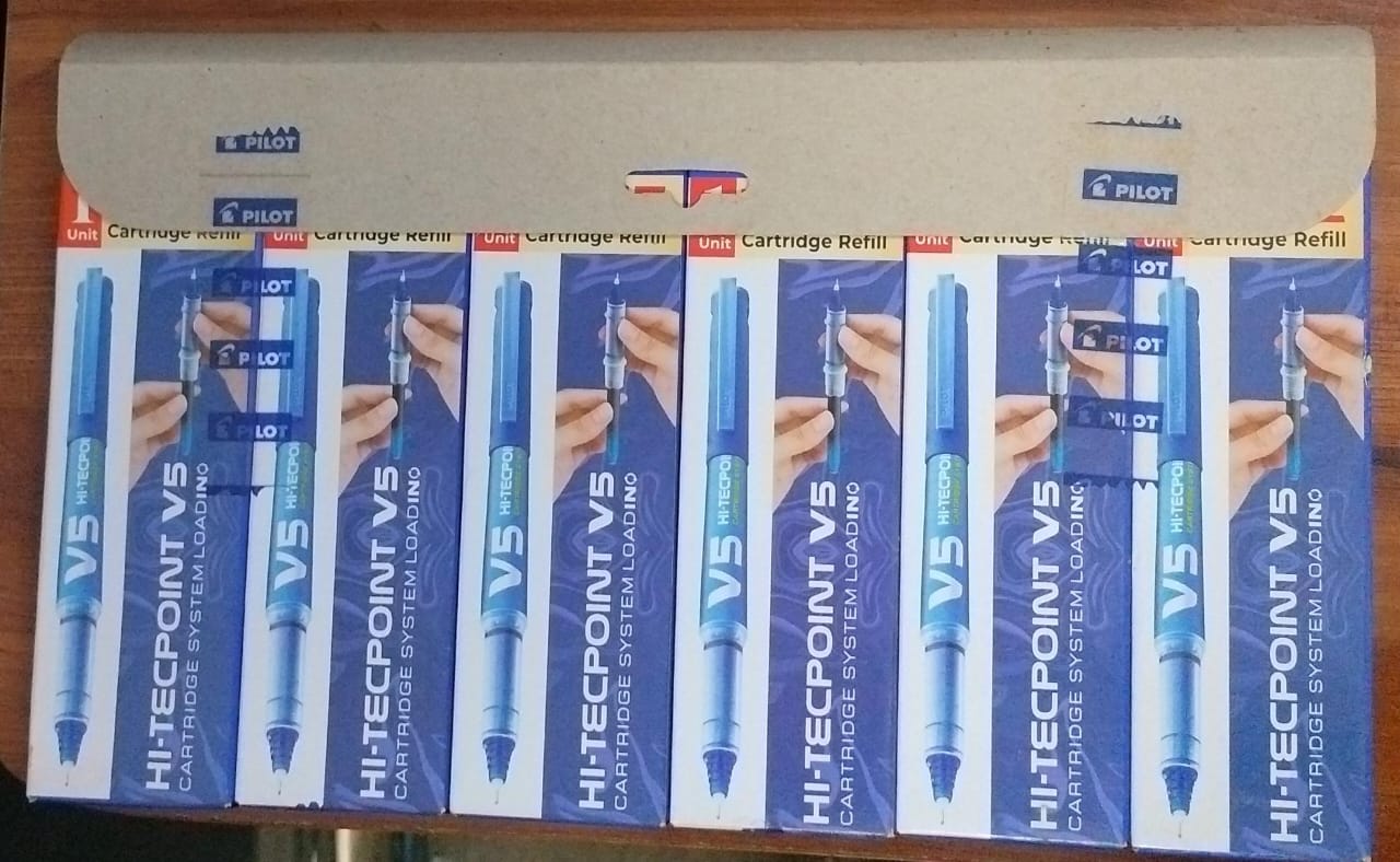 Pilot Hi-Tecpoint V5 Cartridge System Pure Liquid Ink Pen Set of 6 Blue | Smooth Roller Pen