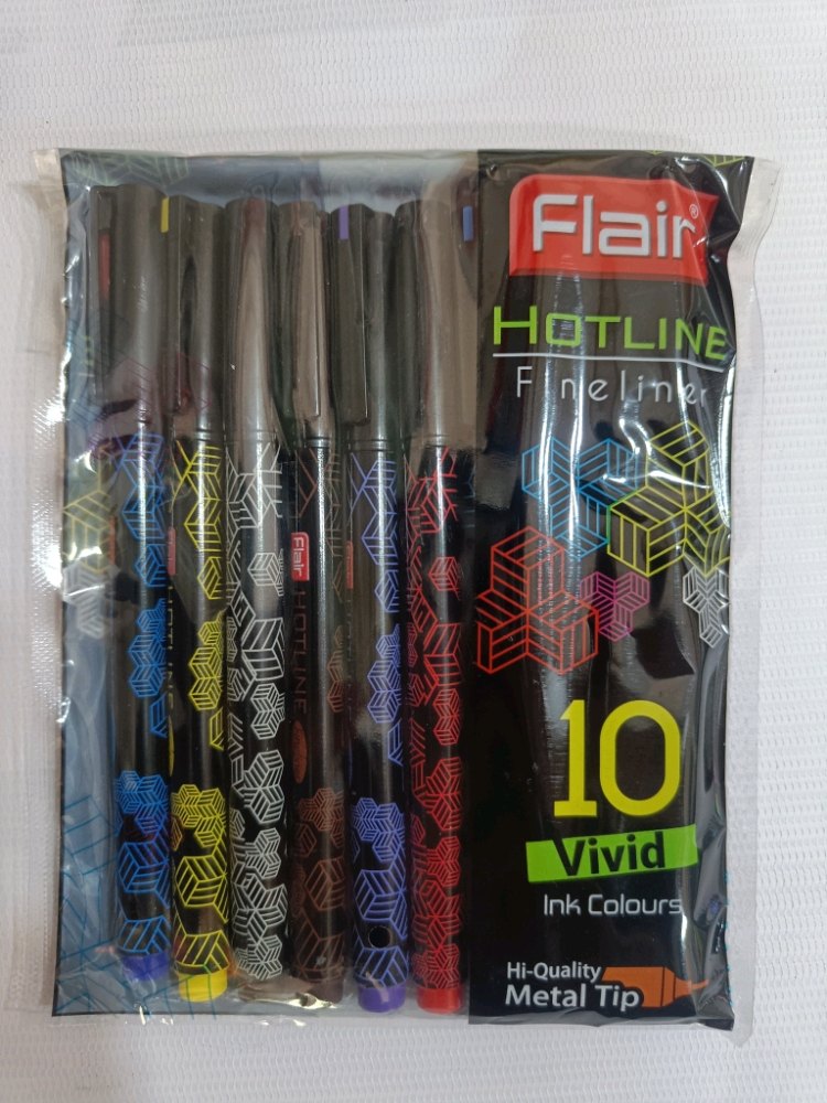 Flair Hotline Fineliner Pens (Pack of 10 Vivid Ink Colors) | High-Quality Metal Tip