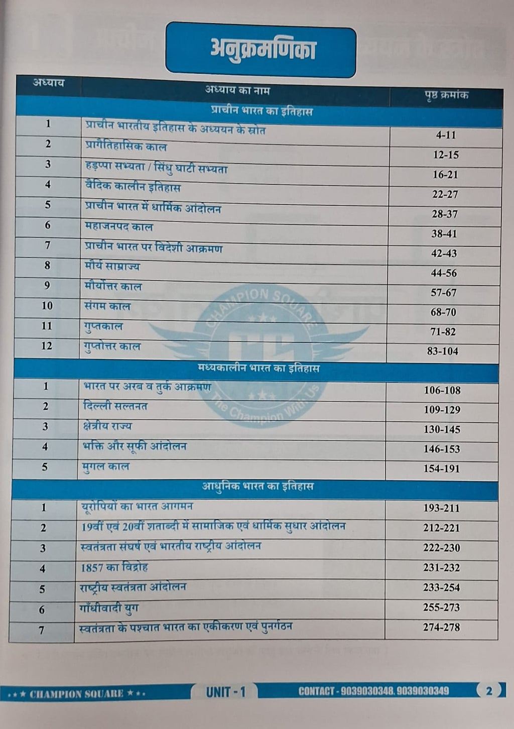 Champion Square MPPSC Prelims Unit-1 Bhartiya Itihas (3rd Edition) by Kajal Nema, Shiv Patidar, Sourabh Patel | Hindi Medium
