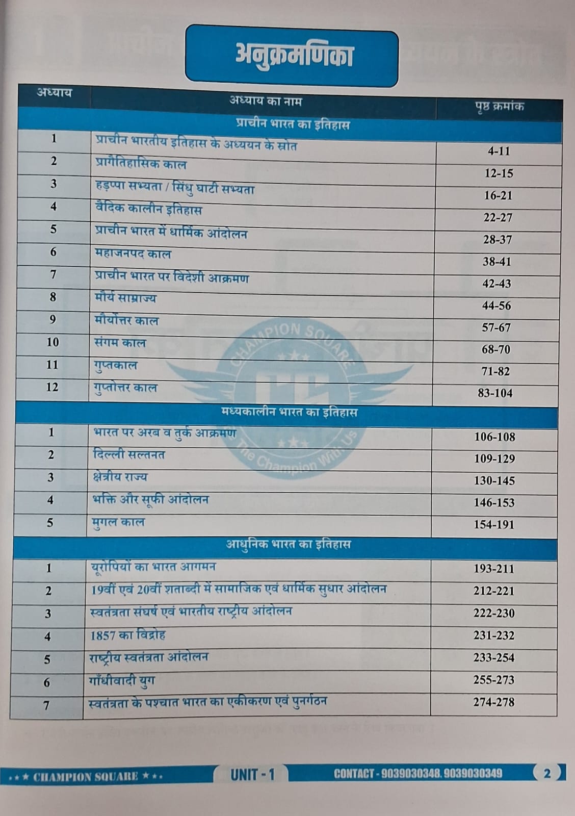 Champion Square MPPSC Prelims Unit-1 Bhartiya Itihas (3rd Edition) by Kajal Nema, Shiv Patidar, Sourabh Patel | Hindi Medium