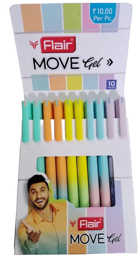 Flair Move Gel Pen – Pack of 10 (Blue) | Smooth & Smudge-Free Gel Writing