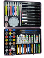 Super Mega Art Set for Kids – 54+ Pieces Drawing & Coloring Kit | Watercolors, Oil Pastels, Sketch Pens, Paints & Accessories | Cute Pink Cartoon Art Box