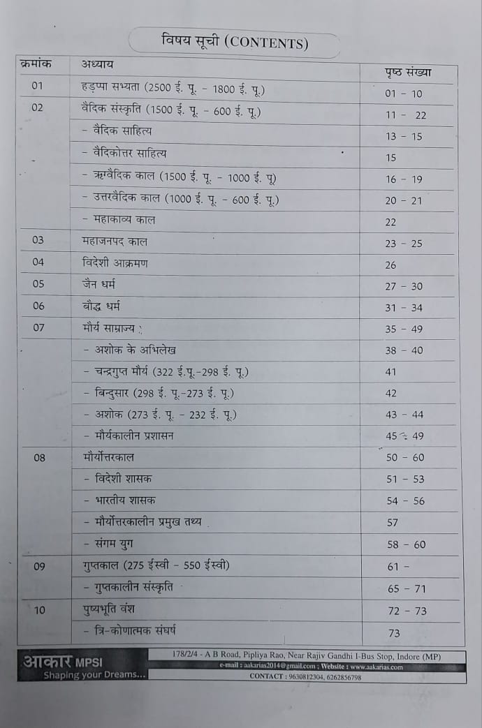 Aakar IAS MPSI Prelims Exam 2025-26 Prachin Itihas (Ancient History) Hindi Medium (Xerox)