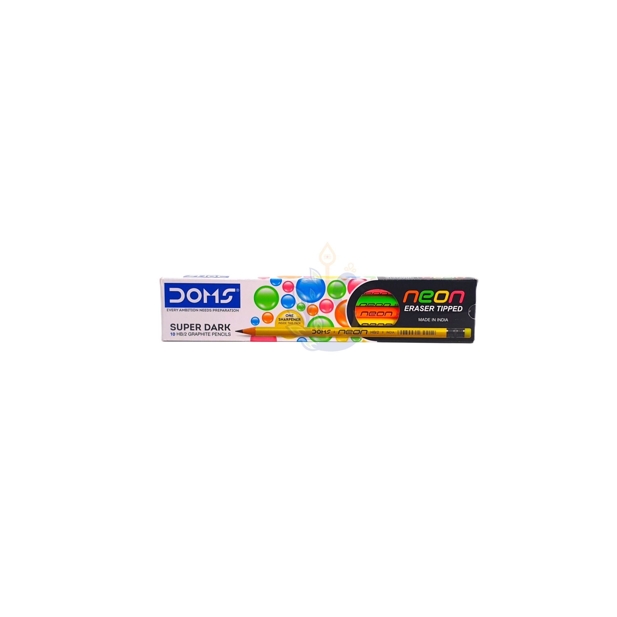 DOMS Super Dark Neon Eraser Tipped Pencil 10 Pieces
