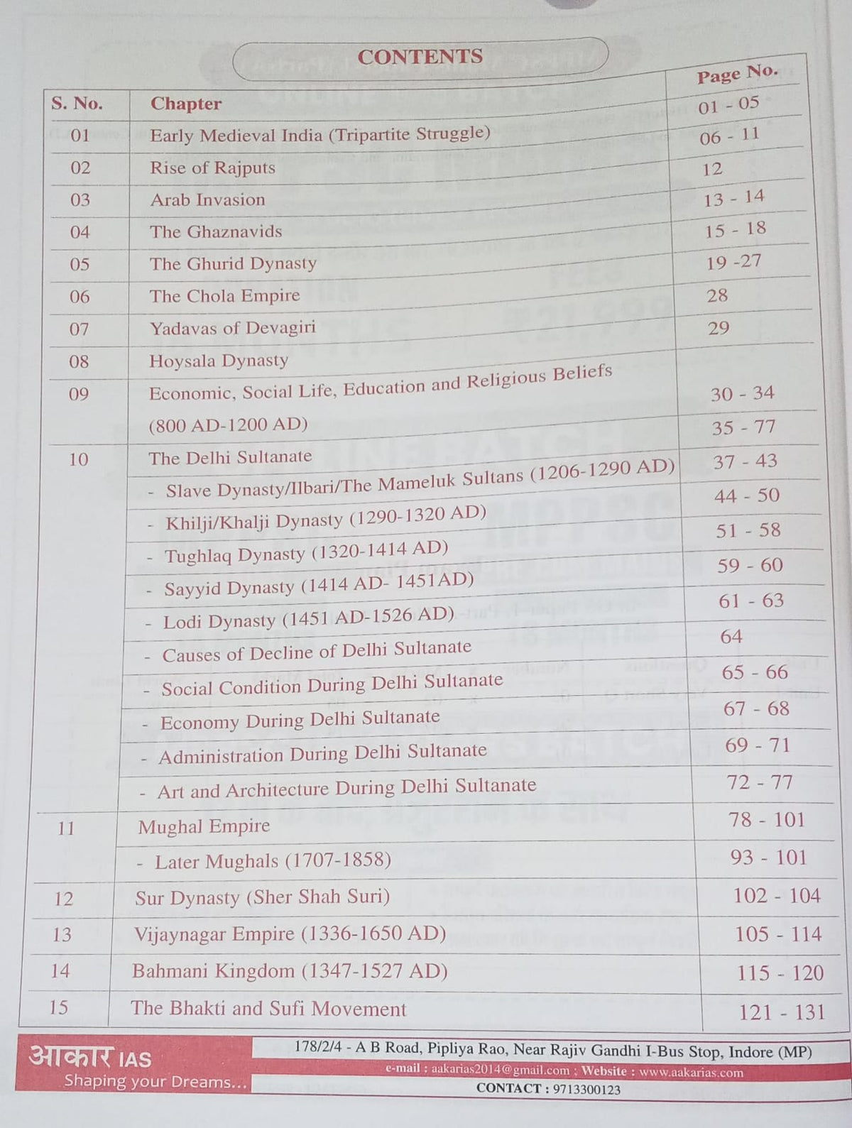 Aakar IAS MPPSC Pre-cum-Mains Paper-1 Part-A Unit-1 Medieval History (English Medium)