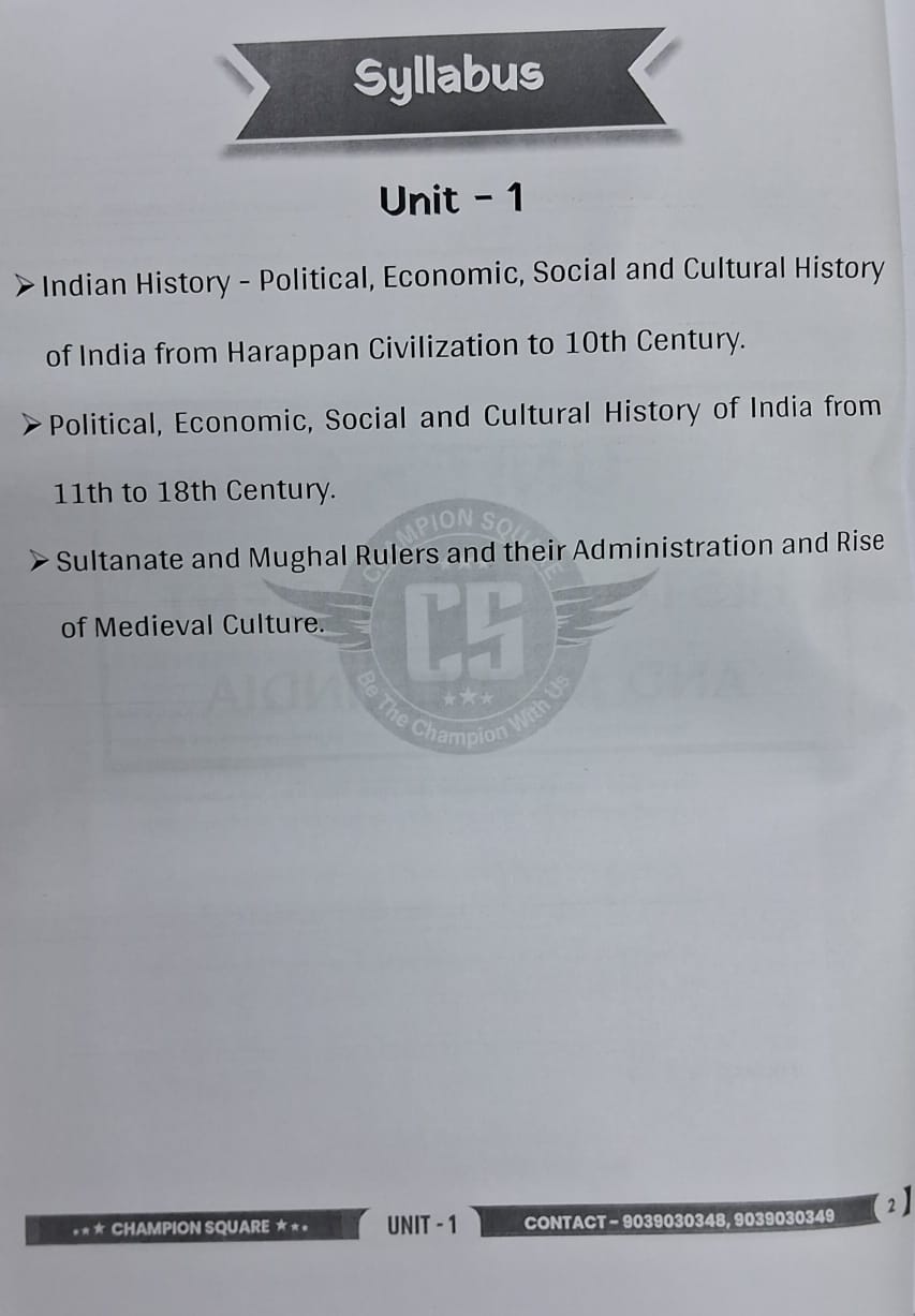 Champion MPPSC Mains Paper-1, Part-A, Unit-1  Indian History of Ancient & Medieval (English Medium)