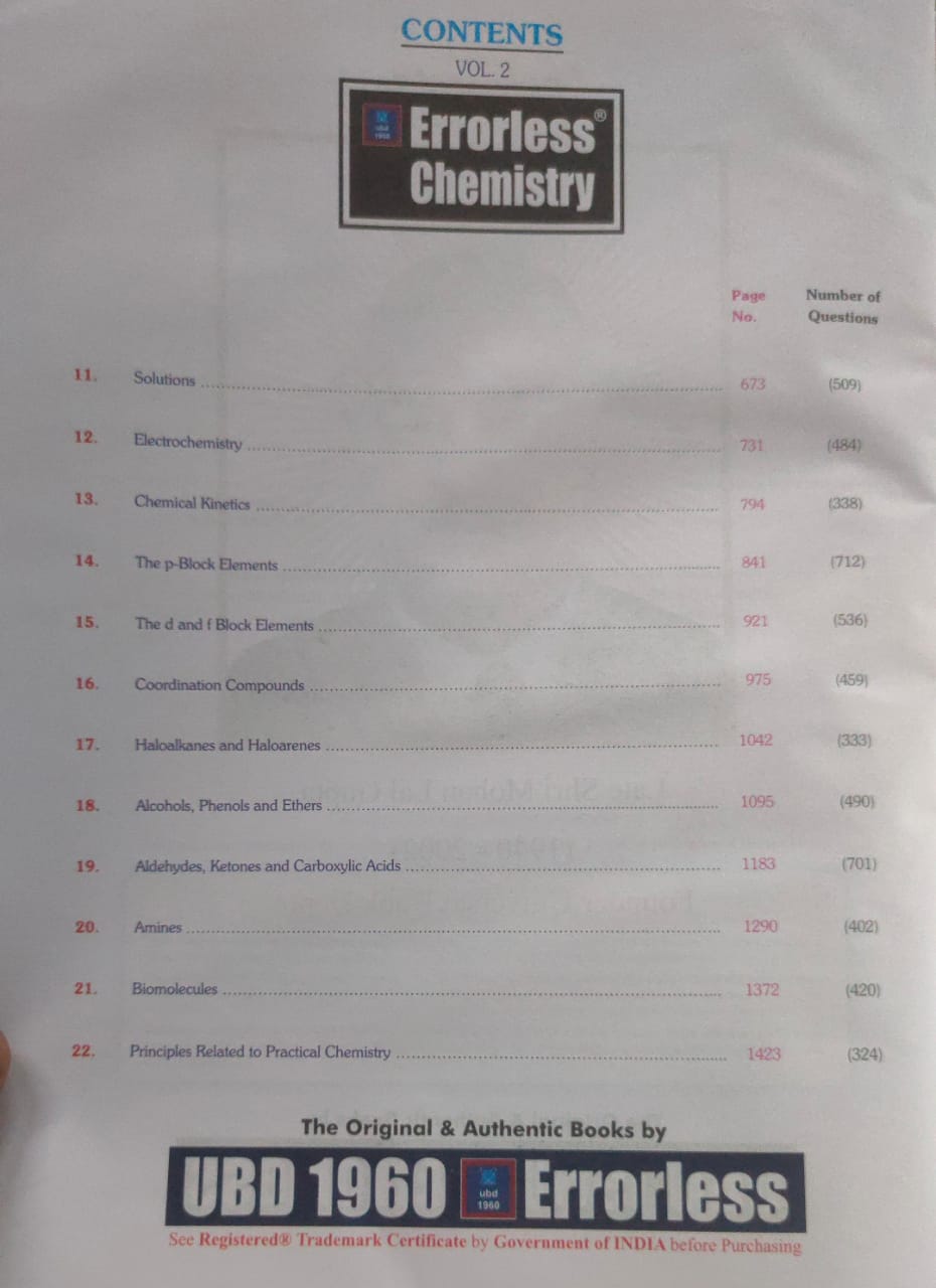 UBD 1960 Errorless Chemistry NEET Volume 1&2 [English]