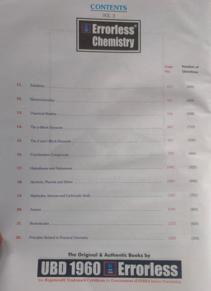 UBD 1960 Errorless Chemistry NEET Volume 1&2 [English]