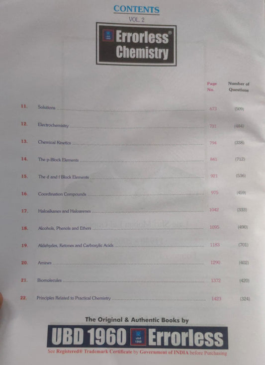 UBD 1960 Errorless Chemistry NEET Volume 1&2 [English]