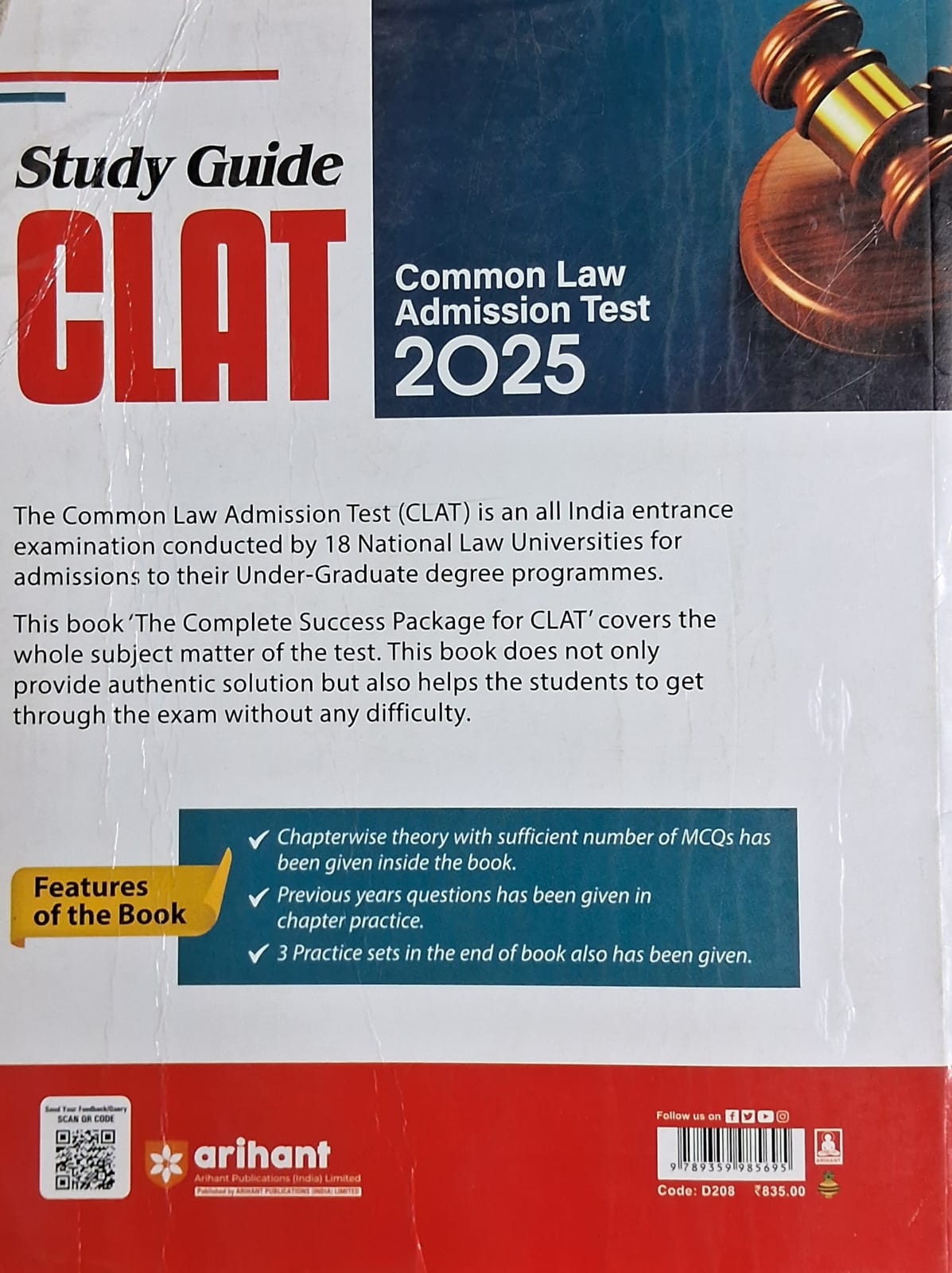 Arihant Study Guide CLAT 2025 | Solved Papers 2022-2024 | English Medium