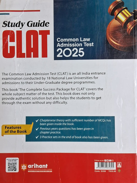 Arihant Study Guide CLAT 2025 | Solved Papers 2022-2024 | English Medium