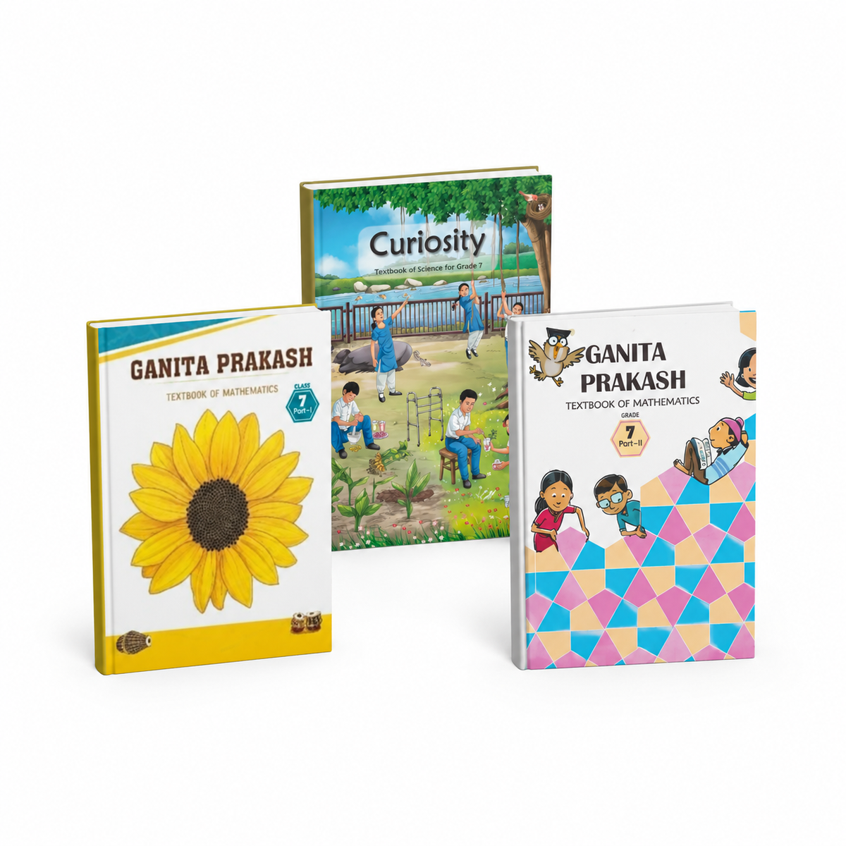 NCERT Class 7 Textbook Combo Set – Ganita Prakash Mathematics Part 1 & 2 + Curiosity Science (English Medium)