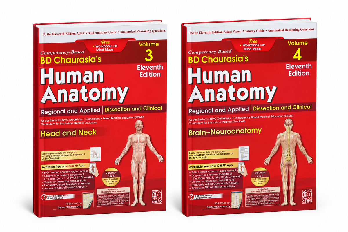 CBS B D Chaurasia's Human Anatomy Volume 3 & 4 Set (11th Edition) with Free Workbook and Mind Maps (English Medium)