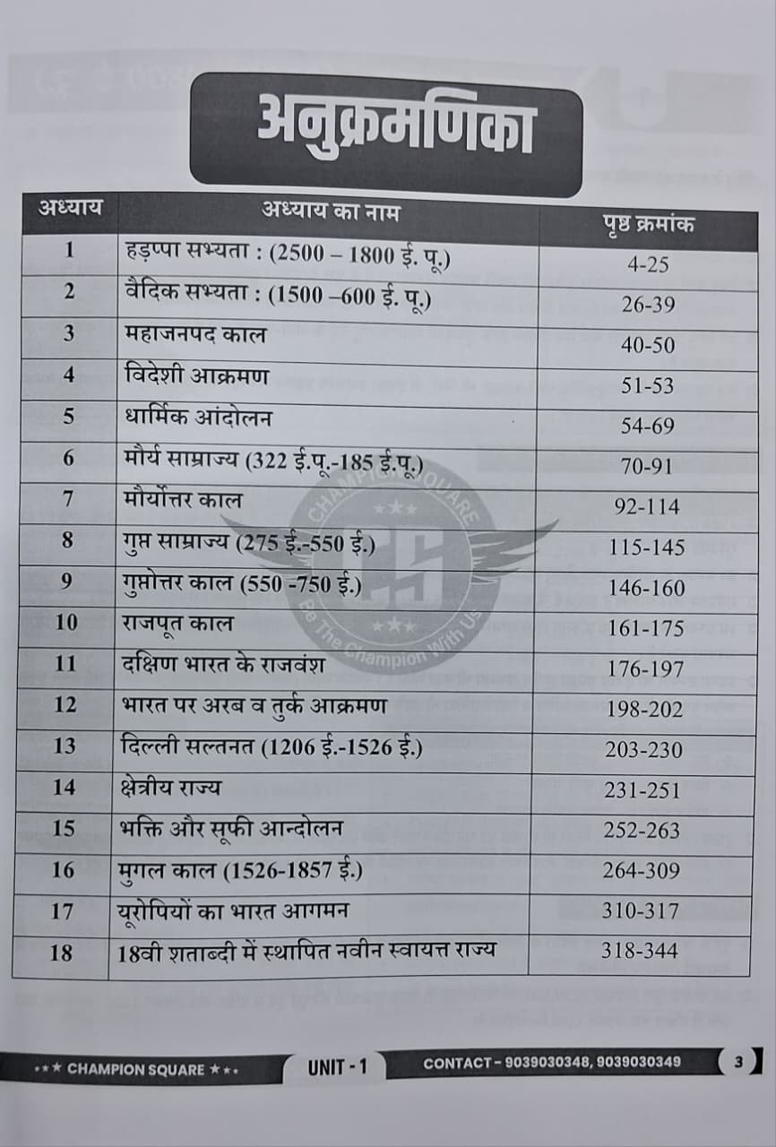 Champion Square - MPPSC Mains Paper-1, Part-A, Unit-1 Prachin evam Madhyakalin Bharat ka Itihas (Hindi Medium)