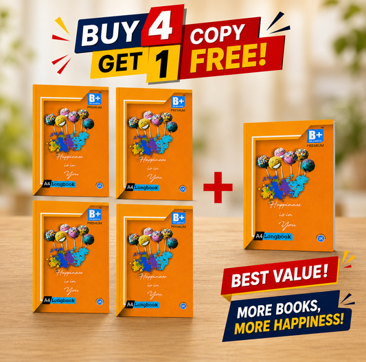 B+ Premium Notebook Combo Pack – Buy 4 Get 1 Copy Free | A4 Longbook | 148 Pages