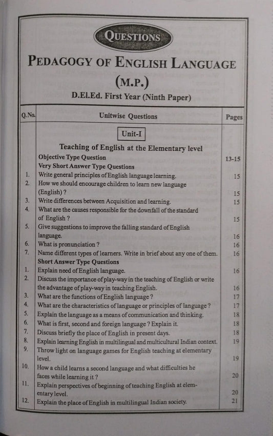 Navbodh DLED 1st Year – Pedagogy of English Language (Paper 9) [English]