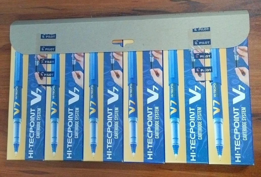 Pilot Hi-Tecpoint V7 Cartridge System Pure Liquid Ink Pen Set of 6 Blue | Smooth Roller Pen