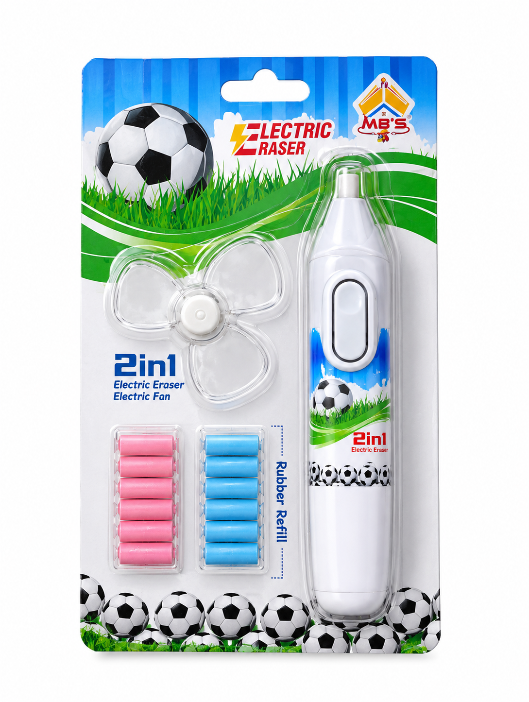 2-in-1 Electric Eraser & Mini Fan Set Includes Colorful Eraser Refills