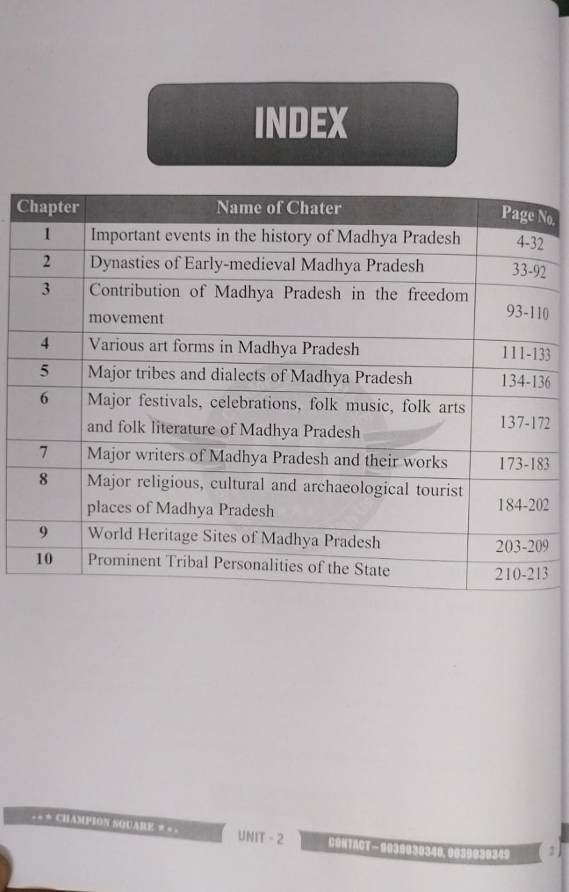 Champion Square – MPPSC Prelims History, Culture & Literature of Madhya Pradesh (Unit–2)[English]