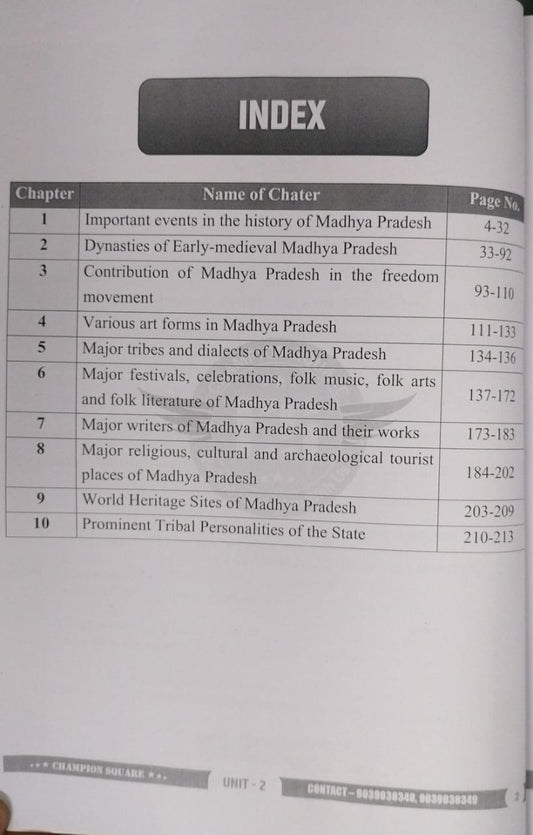 Champion Square – MPPSC Prelims History, Culture & Literature of Madhya Pradesh (Unit–2)[English]