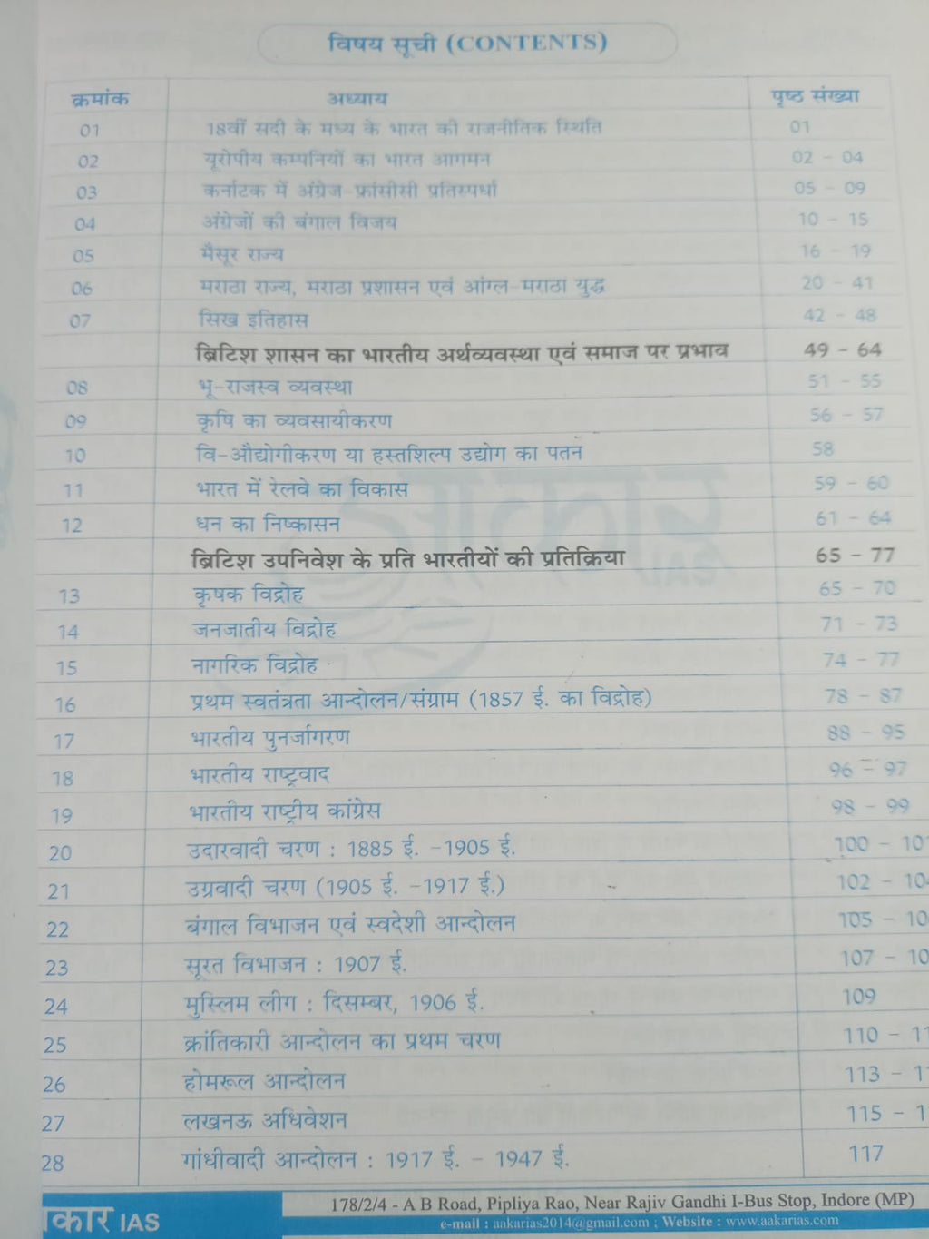 Aakar IAS MPPSC Mains Paper-1, Part-1, Unit-3 Itihas evam Sanskriti (Adhunik Bharat ka Itihas) Hindi Medium