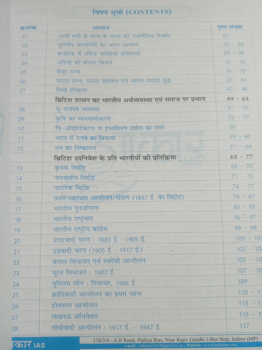 Aakar IAS MPPSC Mains Paper-1, Part-1, Unit-3 Itihas evam Sanskriti (Adhunik Bharat ka Itihas) Hindi Medium