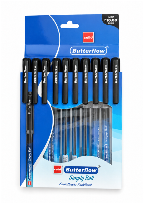 Cello Butterflow Simply Ball Pen 10 Pieces Black | Smooth Writing Ball Pen