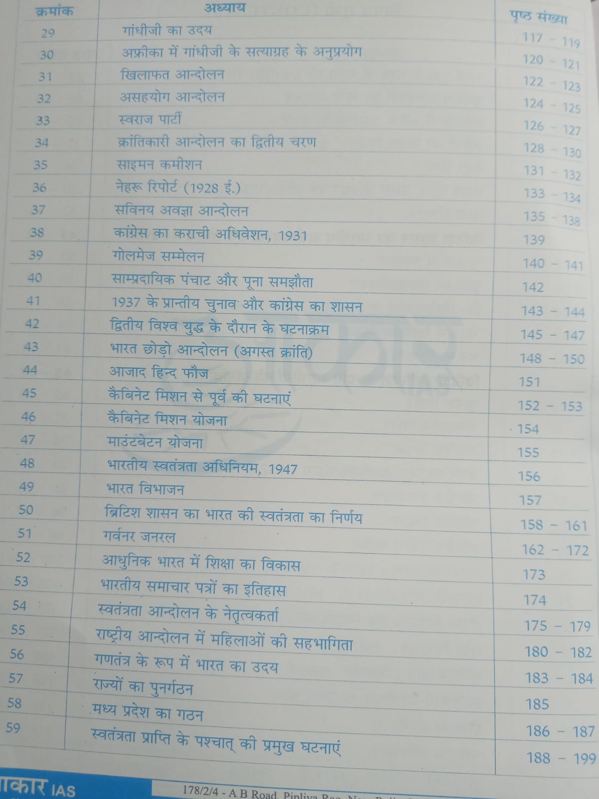 Aakar IAS MPPSC Mains Paper-1, Part-1, Unit-3 Itihas evam Sanskriti (Adhunik Bharat ka Itihas) Hindi Medium