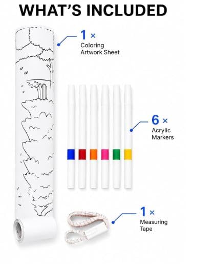 Kids Unicorn Coloring Roll with 6 Acrylic Sketch Pens, Drawing Paper Roll & Measuring Tape
