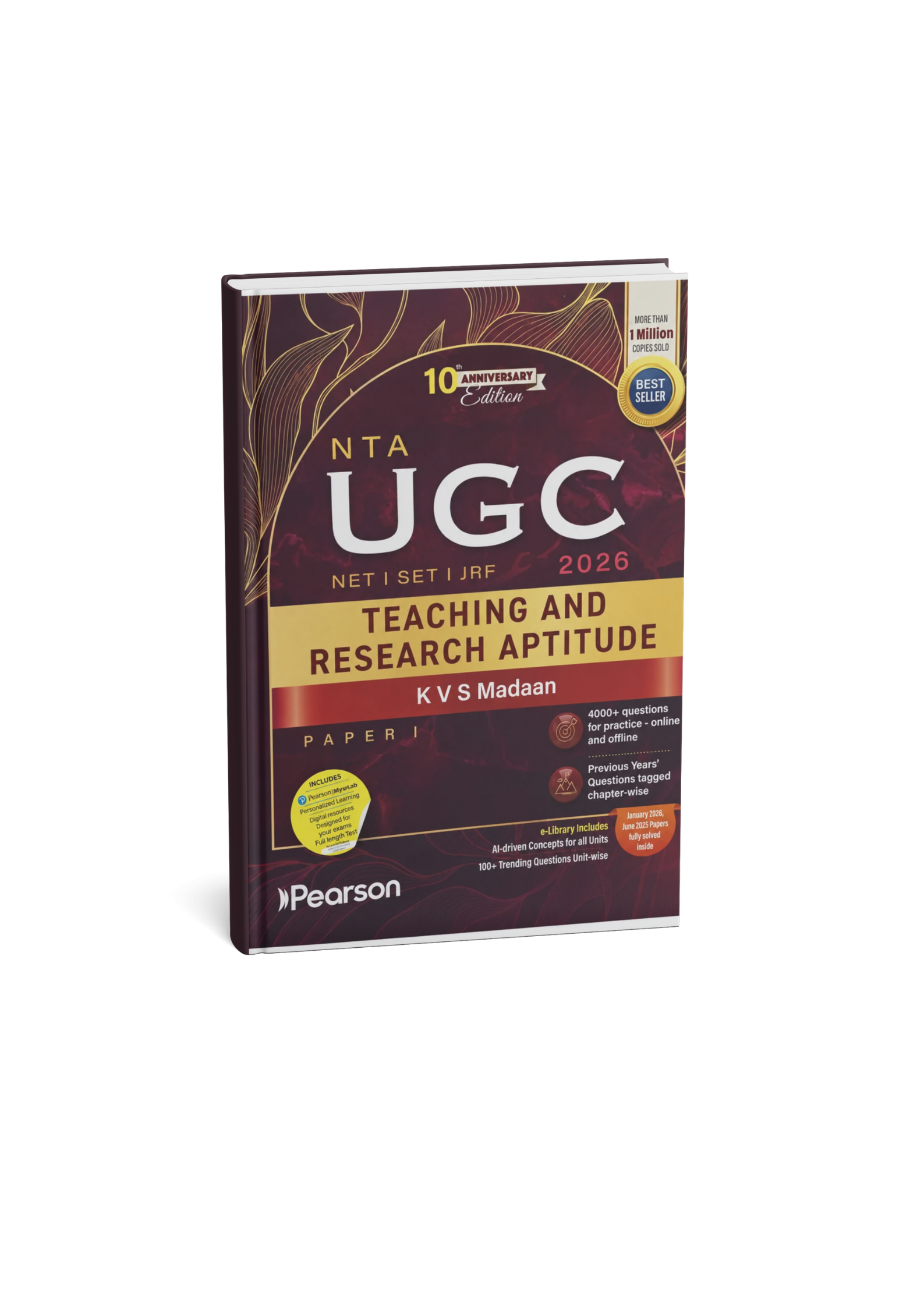 Pearson - NTA/UGC Teaching and Research Aptitude 2026 (Paper-1) by K.V.S. Madaan (10th Edition) English Medium