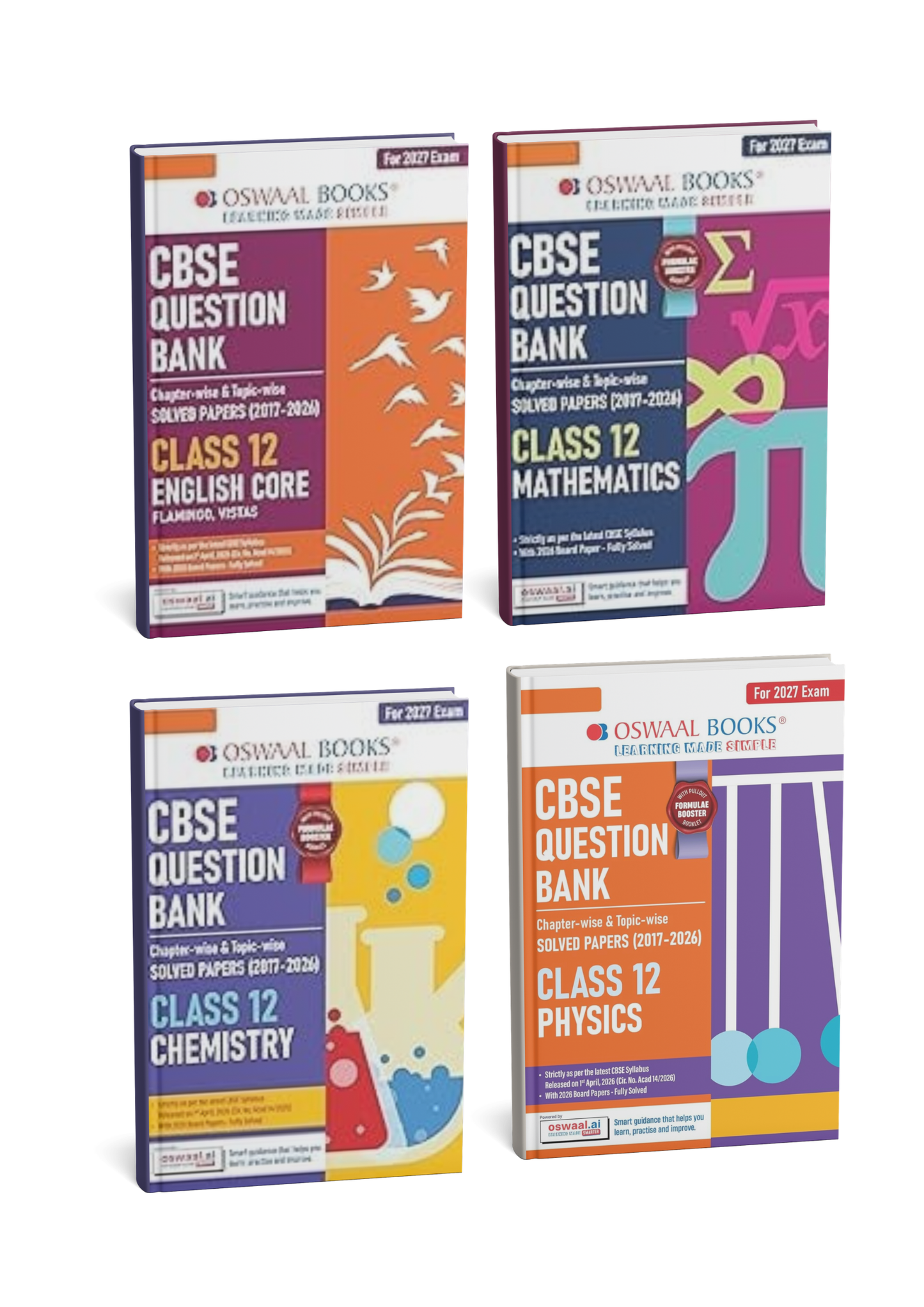 Oswaal CBSE Question Bank for Class 12 (Set of 4 Books) English Core, Physics, Chemistry & Mathematics | Chapter & Topic-wise Solved Papers (2017–2026) For 2027 Edititon